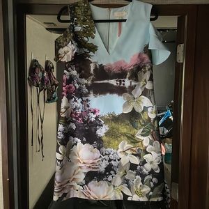 Ted Baker - Baby Blue Floral Dress - Size 12 (Ted 4)